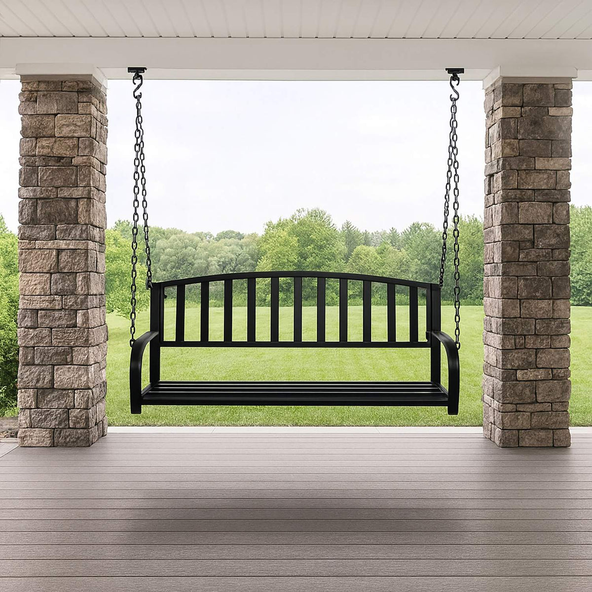 Metal Swing Bench for 2 – Armrests, Curved Seat