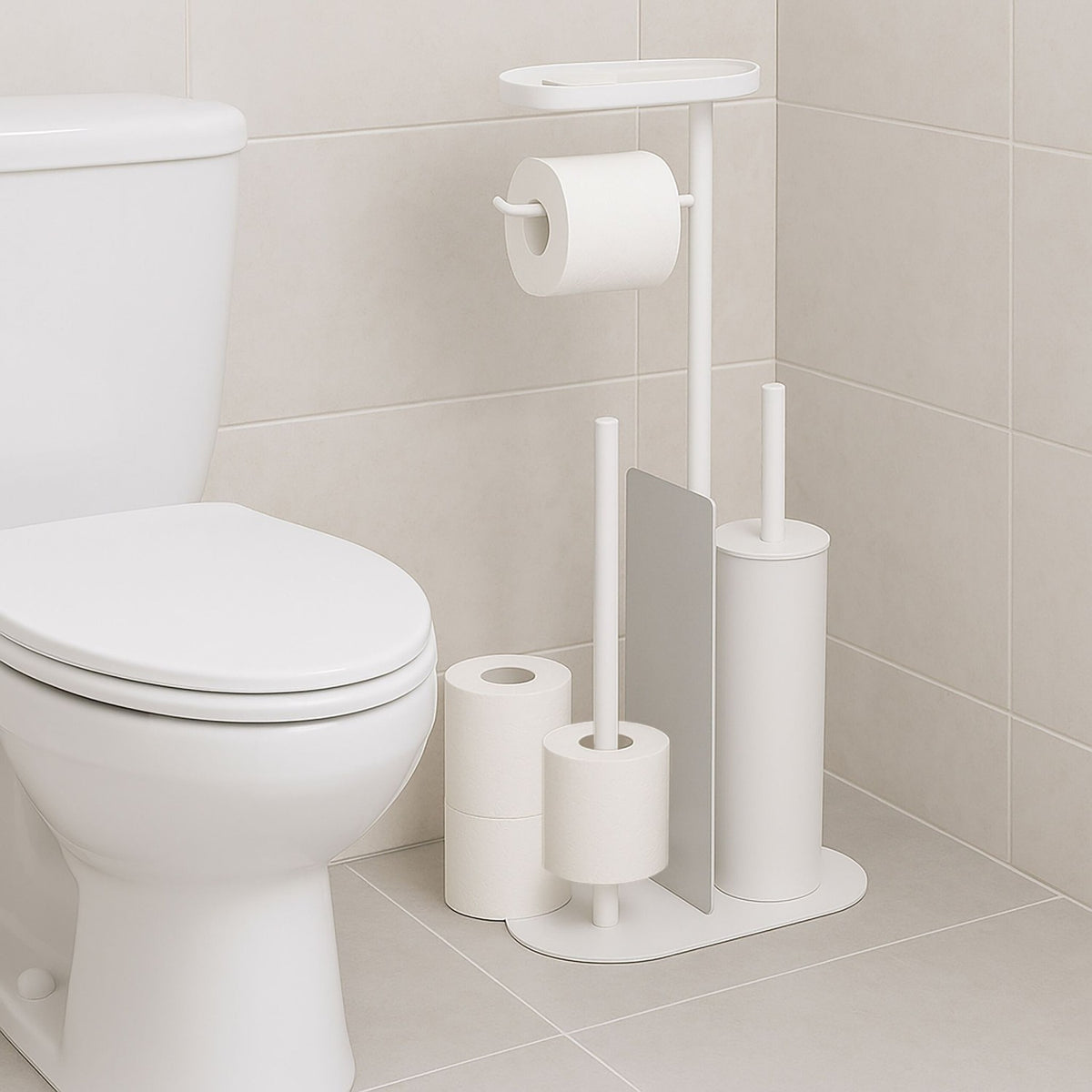 Metal Toilet Paper Holder with Brush and Shelf