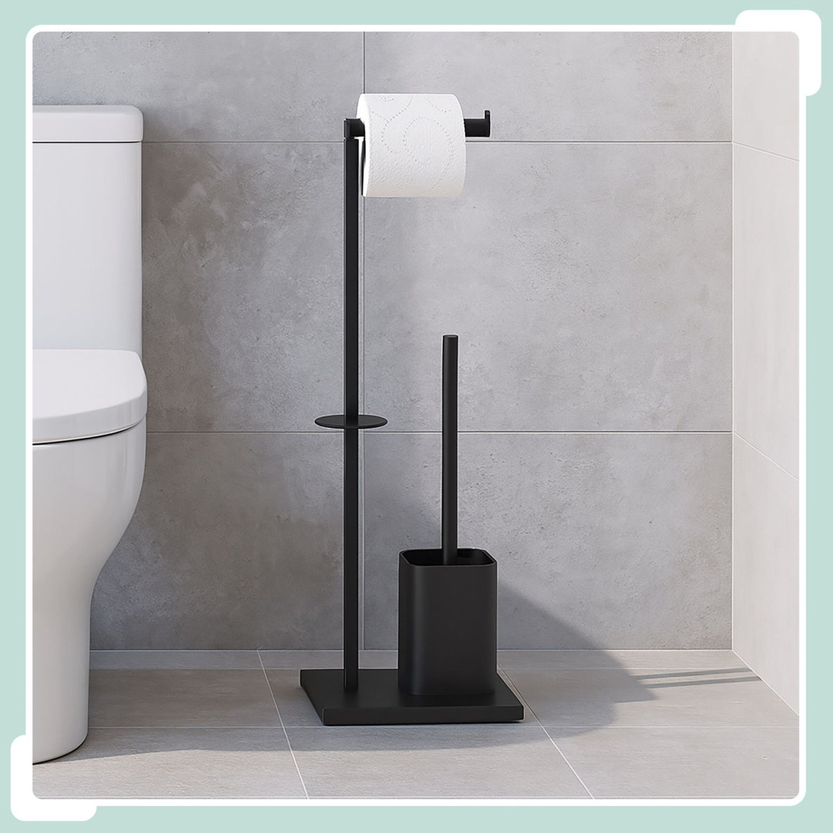 Metal Toilet Roll Holder with Brush – Freestanding Design