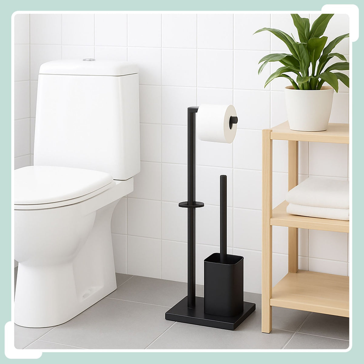 Metal Toilet Roll Holder with Brush and Storage