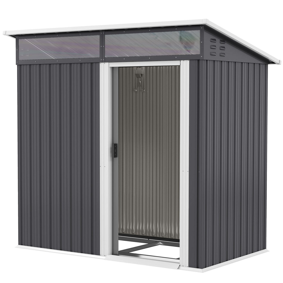 Metal Tool Shed 1.9m² 195x122x182cm Tool Shed with Foundation Pent Roof Window Sliding Door Hook Gloves Weatherproof Garden Shed Outdoor Garden Shed for Backyard Garden Dark Gray |