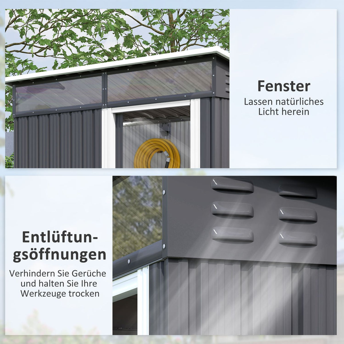 Metal Tool Shed 1.9m² 195x122x182cm Tool Shed with Foundation Pent Roof Window Sliding Door Hook Gloves Weatherproof Garden Shed Outdoor Garden Shed for Backyard Garden Dark Gray |