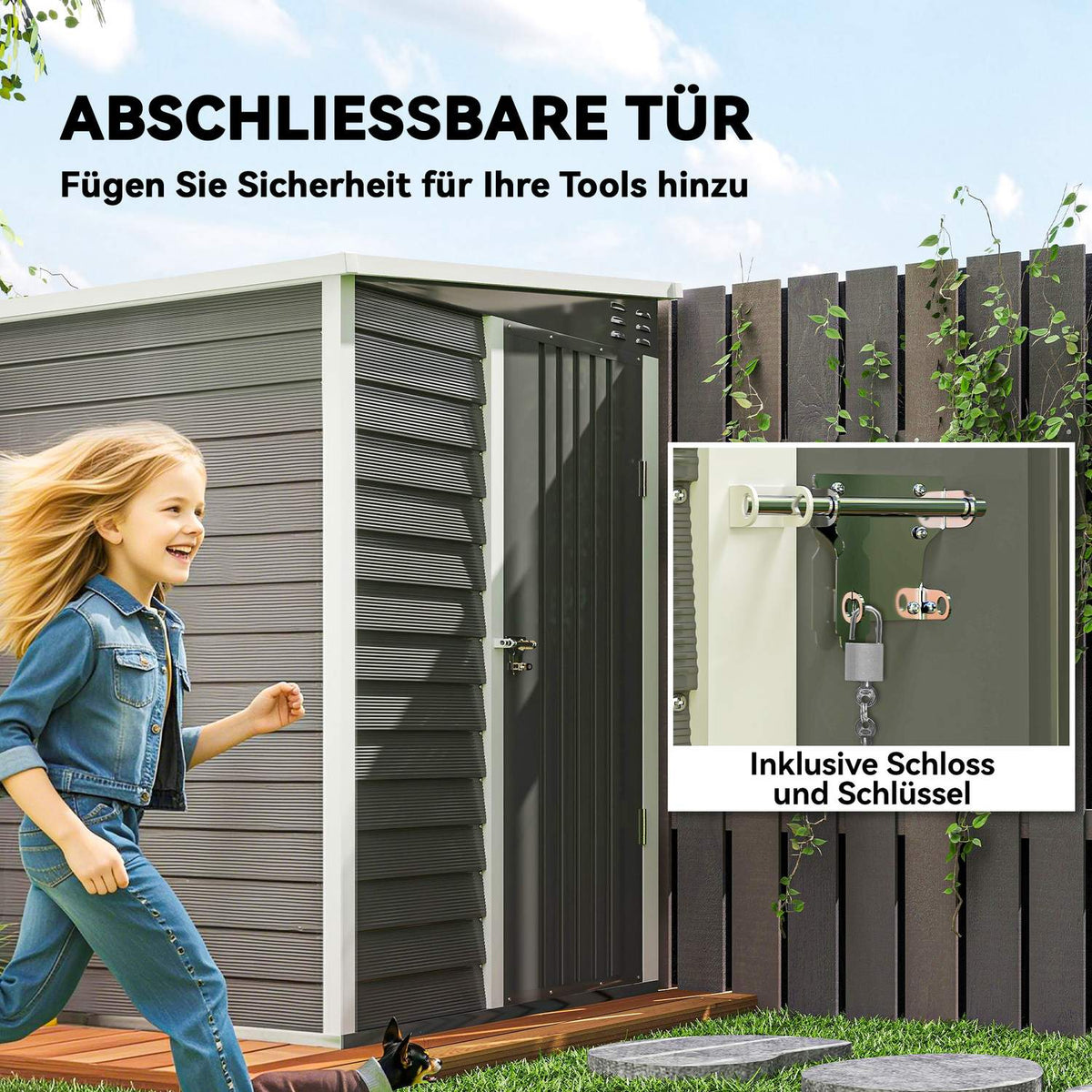 Metal Tool Shed 2.3m² 142x184x181cm Tool Shed with Foundation Pent Roof Window Lockable Door Gloves Weatherproof Garden Shed Outdoor Garden Shed for Garden Backyard Light Gray |