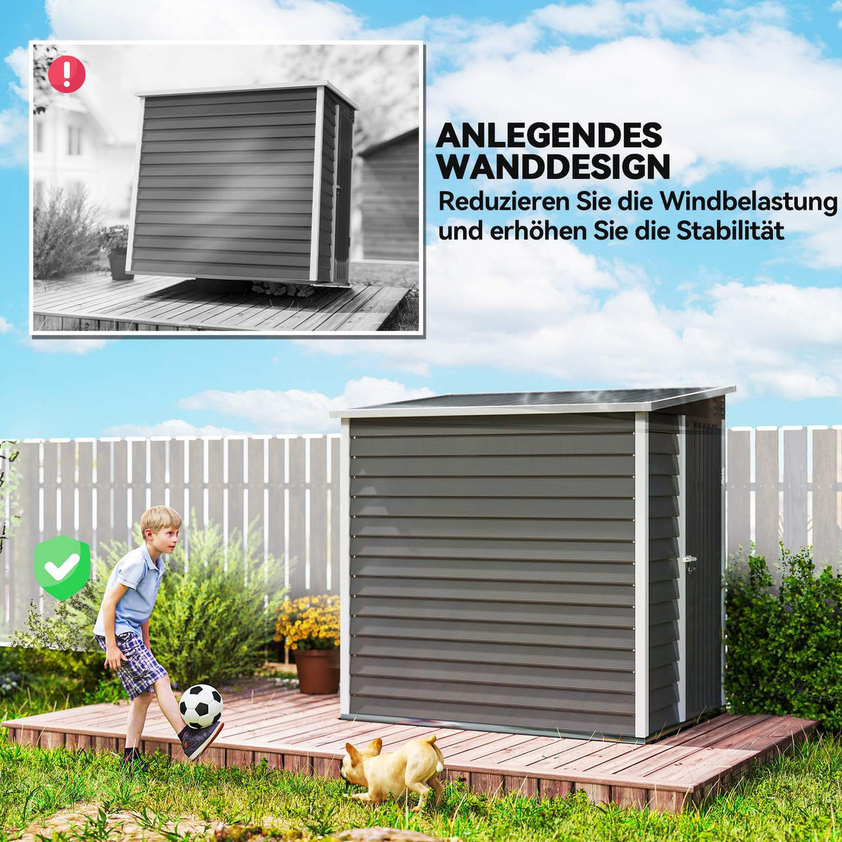 Metal Tool Shed 2.3m² 142x184x181cm Tool Shed with Foundation Pent Roof Window Lockable Door Gloves Weatherproof Garden Shed Outdoor Garden Shed for Garden Backyard Light Gray |