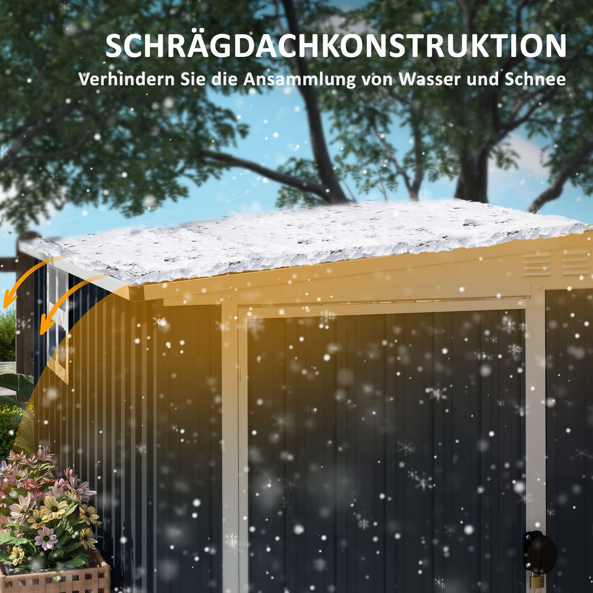 Metal Tool Shed 2.7m² 128x231x181cm Tool Shed with Pent Roof Window Lockable Door Weatherproof Garden Shed Outdoor Garden Shed for Backyard Outdoor Area Dark Gray