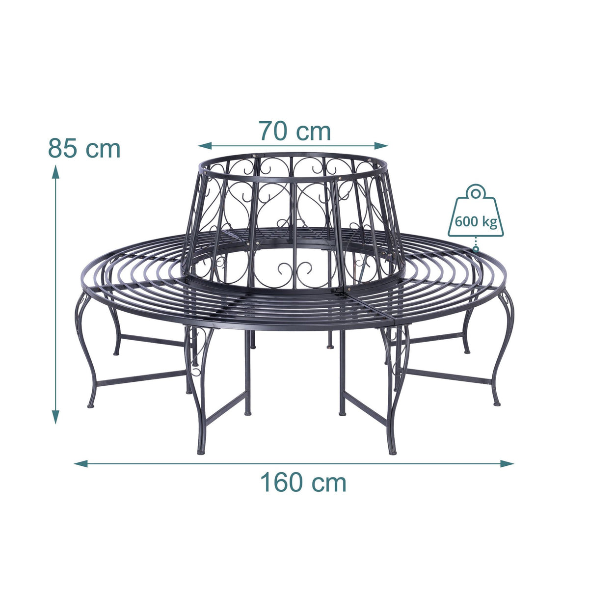 Metal Tree Bench, 160 cm Diameter, Black Steel