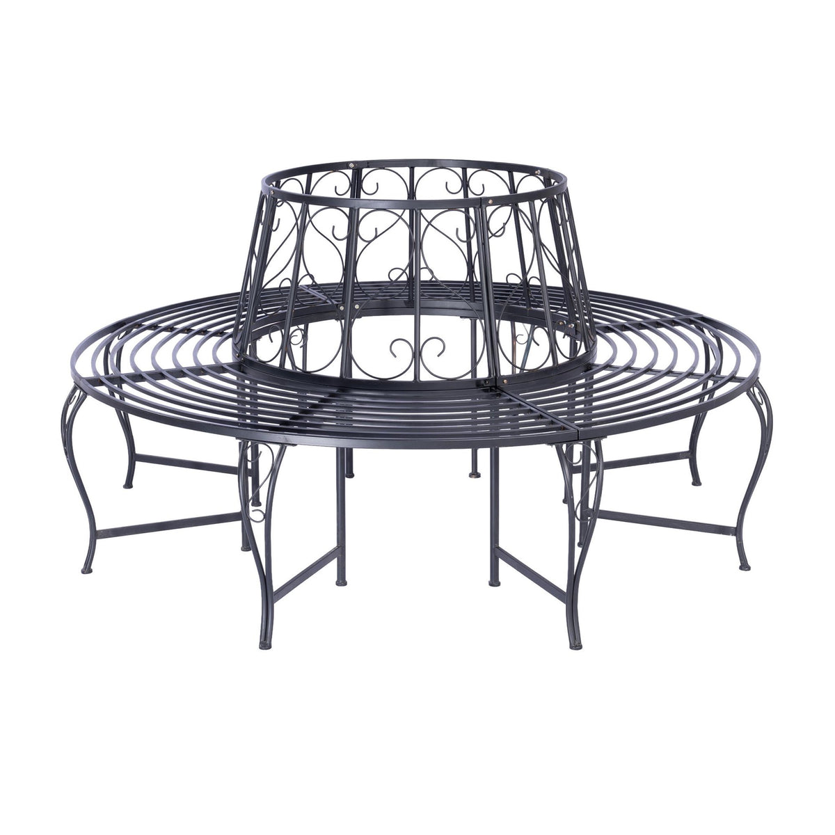 Metal Tree Bench, 160 cm Diameter, Black Steel