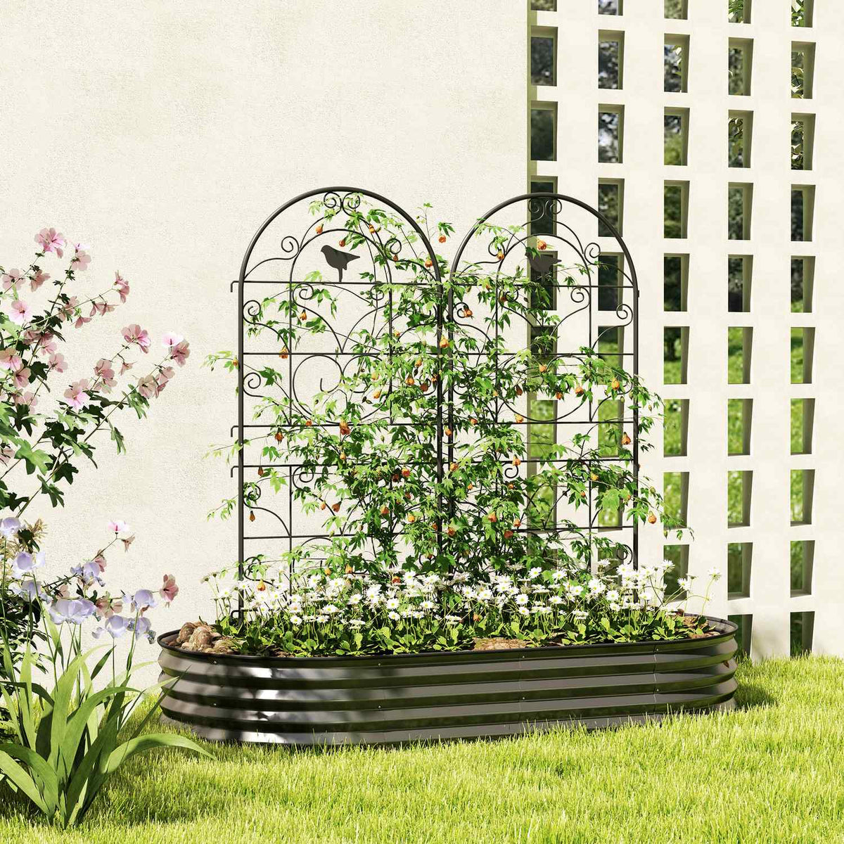 Metal Trellis Set of 2 for Plugging Rustproof Trellis with Bird Design for Climbing Plants 50 x 120 cm Trellis for Houseplants Plant Trellis for Tomatoes Flowers Climbing Plants Black