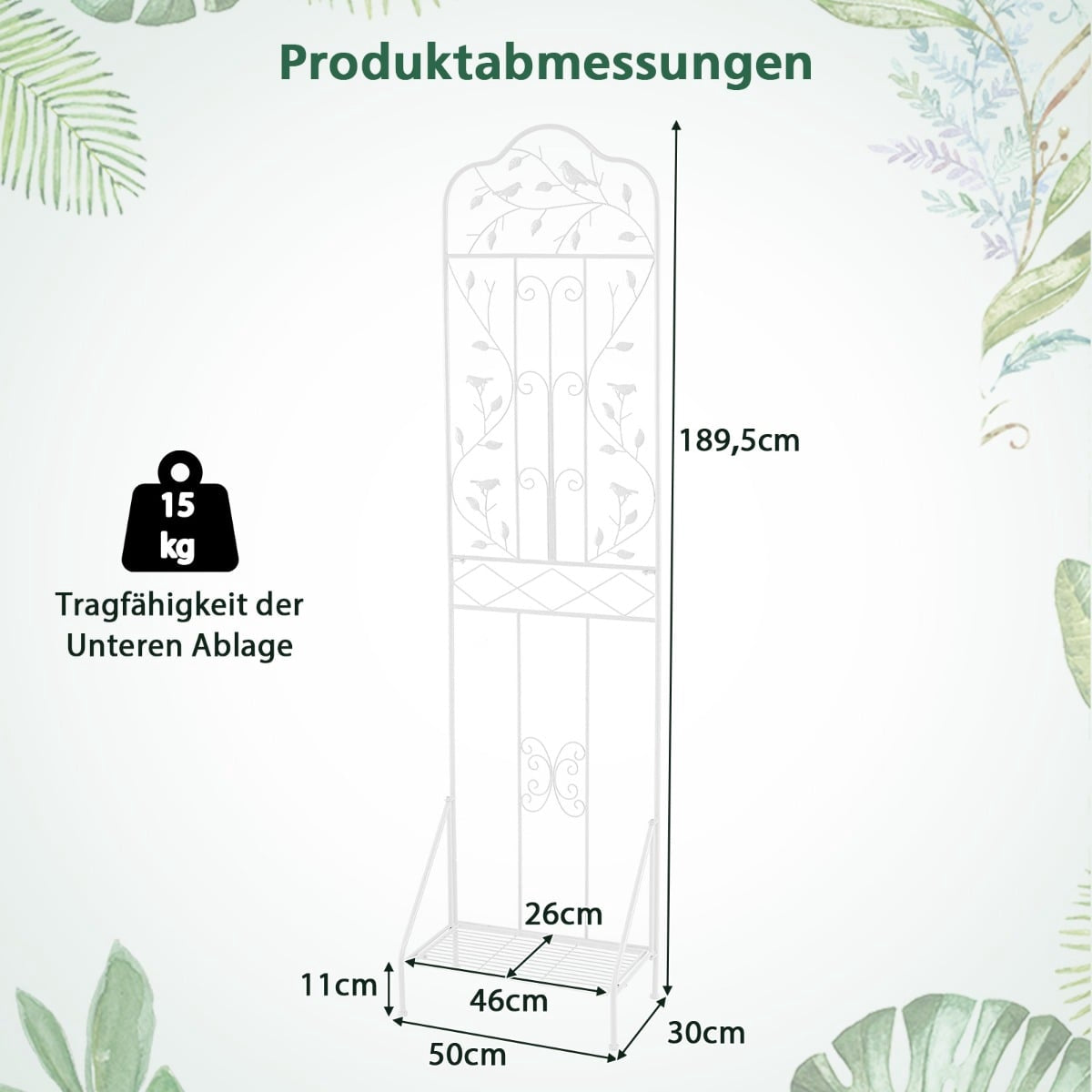 Metal Trellis for Climbing Plants with Foldable Shelf