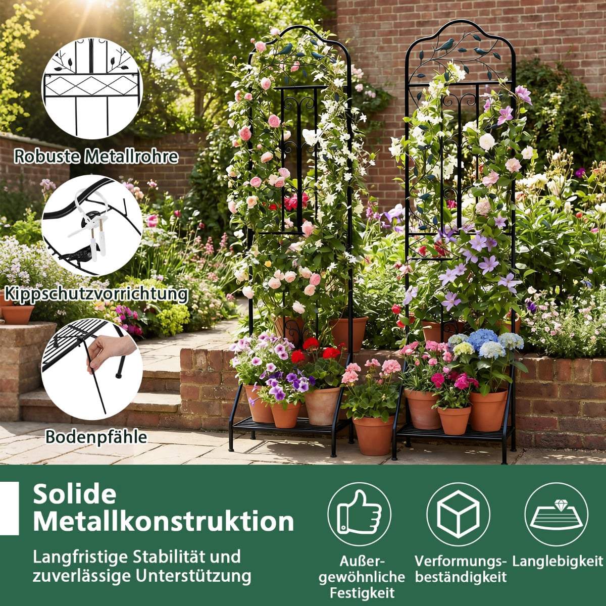 Metal Trellis for Climbing Plants with Folding Shelf