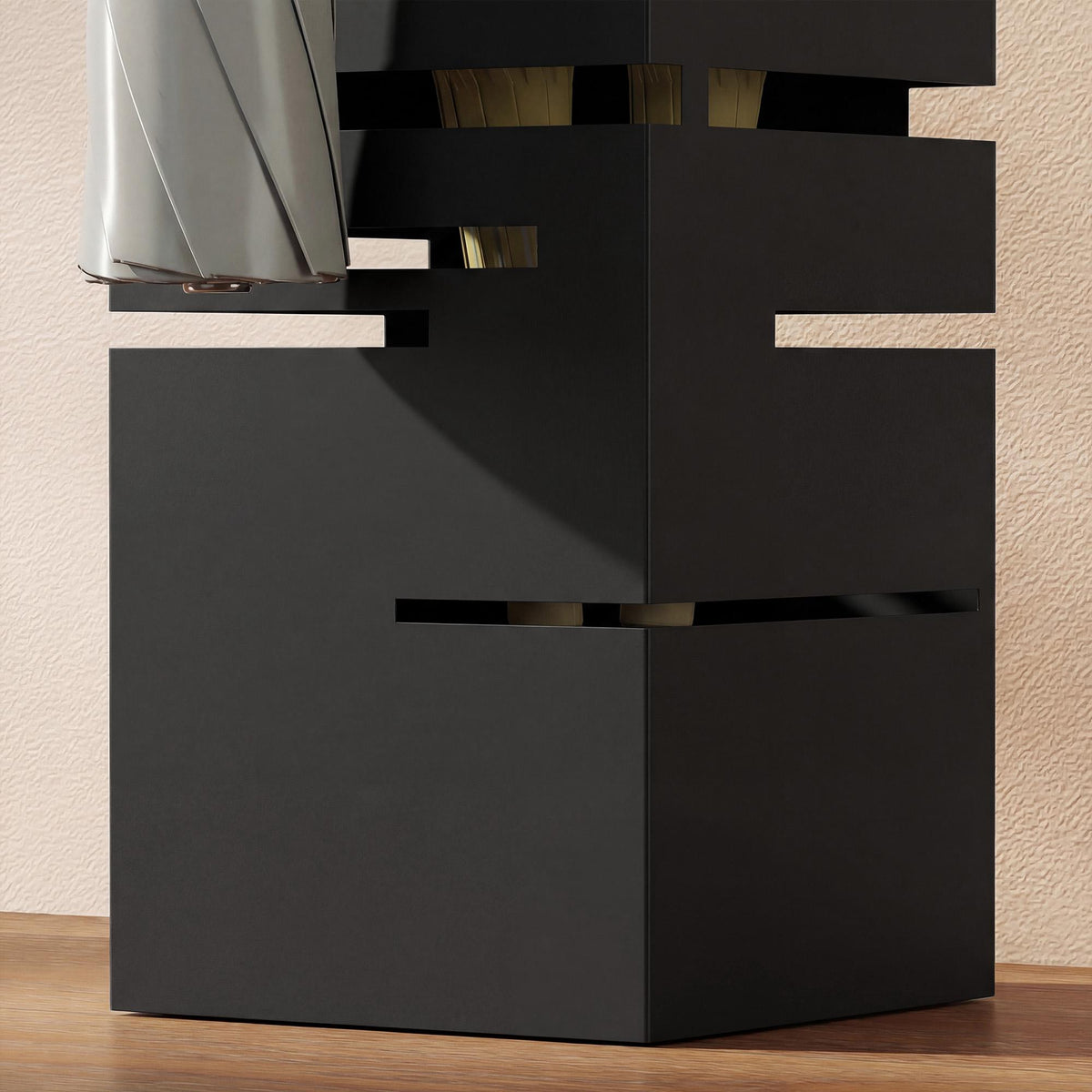Metal Umbrella Stand with Drip Tray & Hooks, Black
