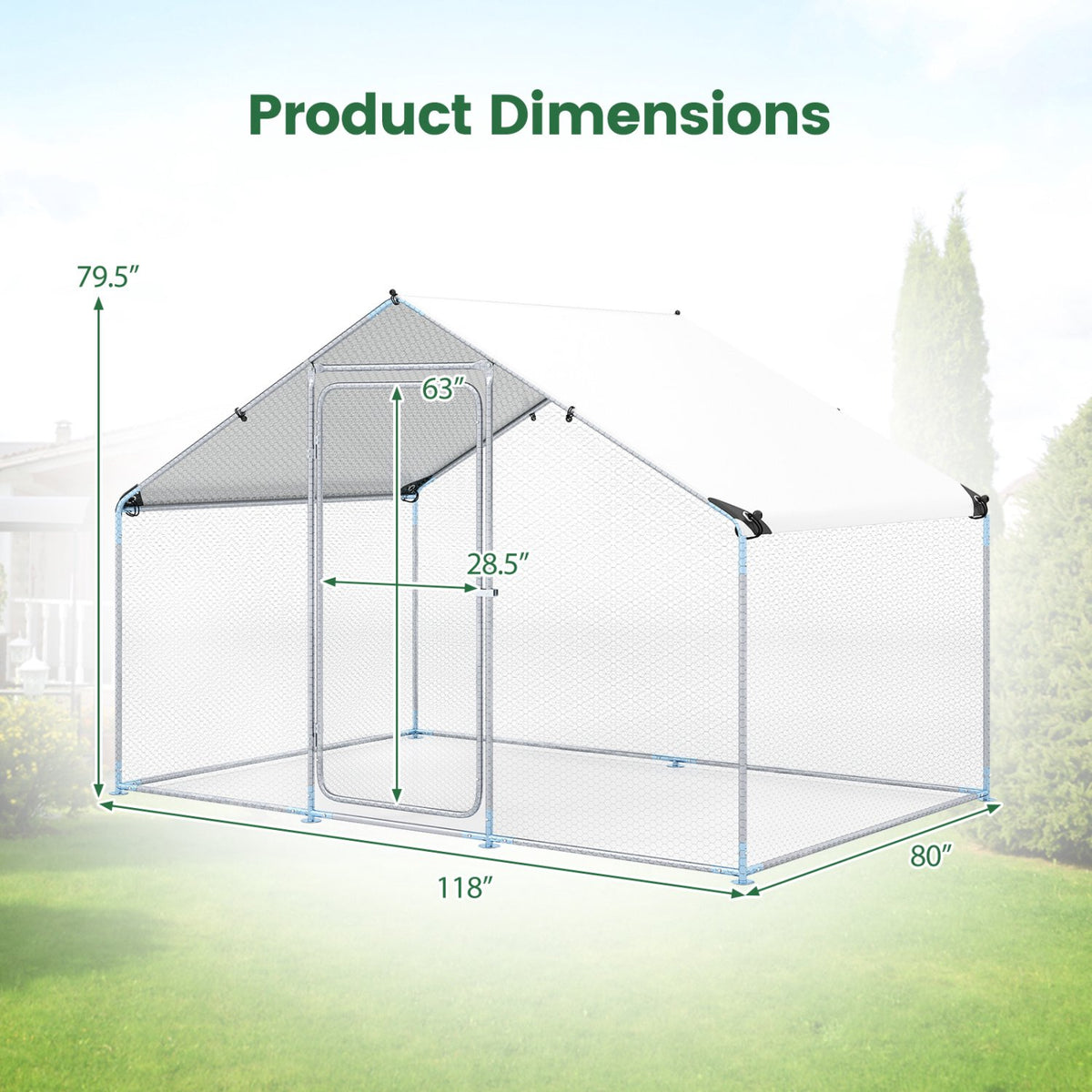 Metal Walk-In Chicken Coop, 300 x 203 x 202 cm, PE Canopy