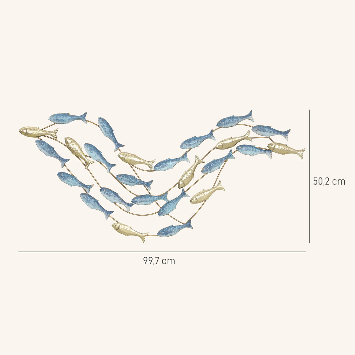 Metal Wall Art, Fish Design, Rust-Resistant, Light Blue