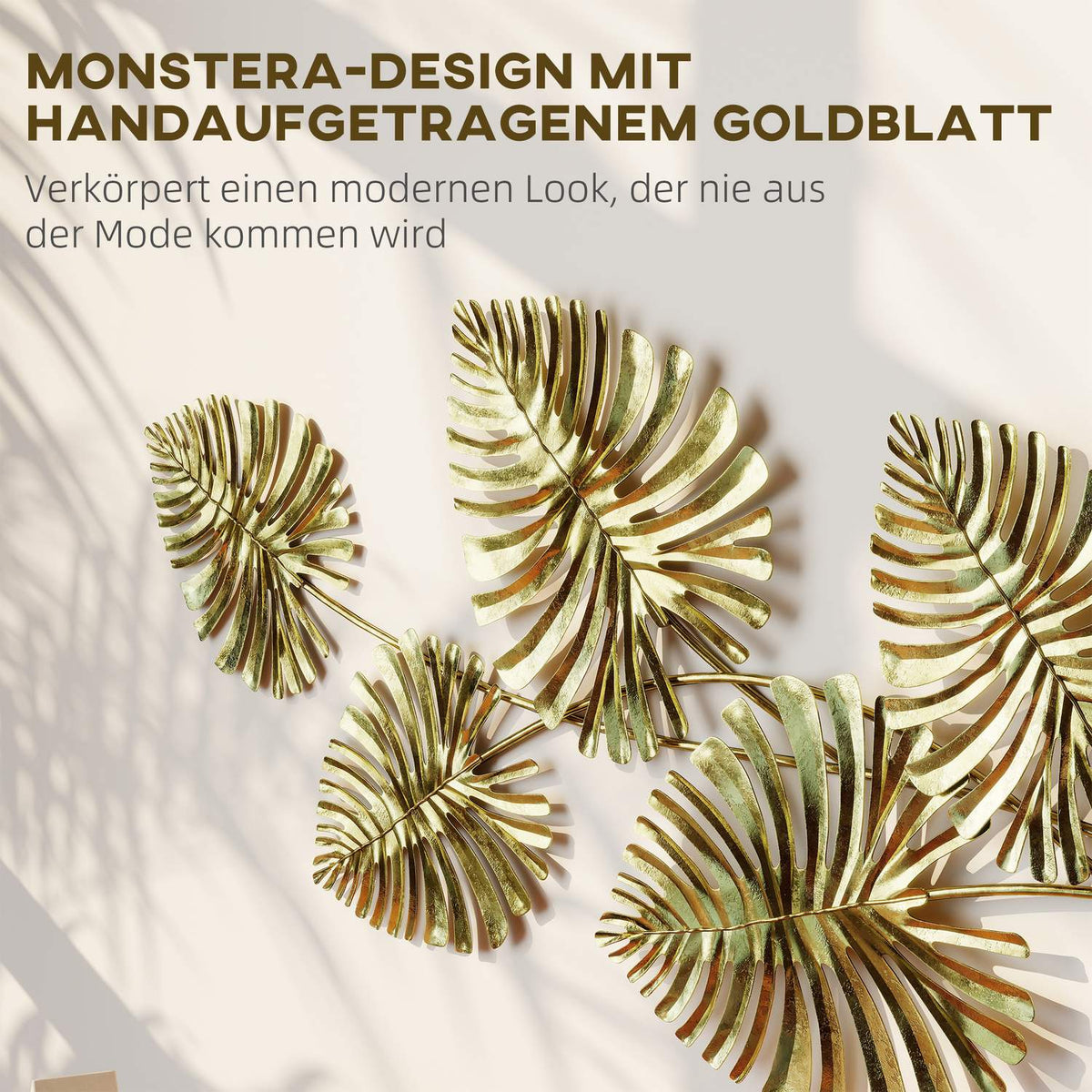 Metal Wall Decor Set, Gold Leaf Design