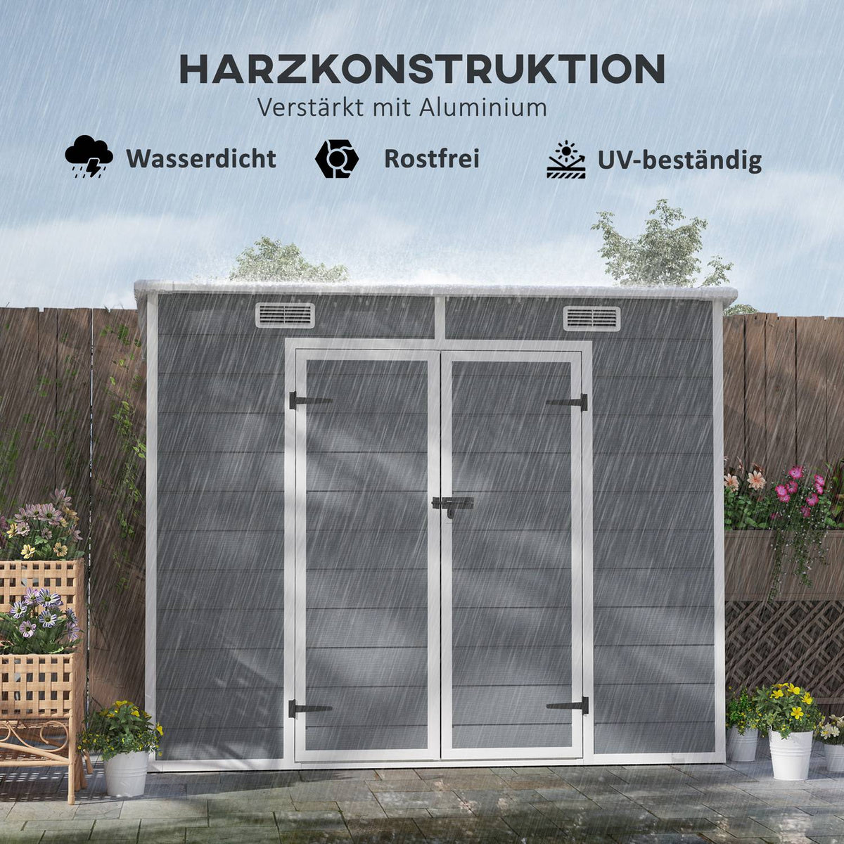 Metal tool shed 2.4 x 1.3 m, waterproof tool shed, tool shed for the garden, gray |.de