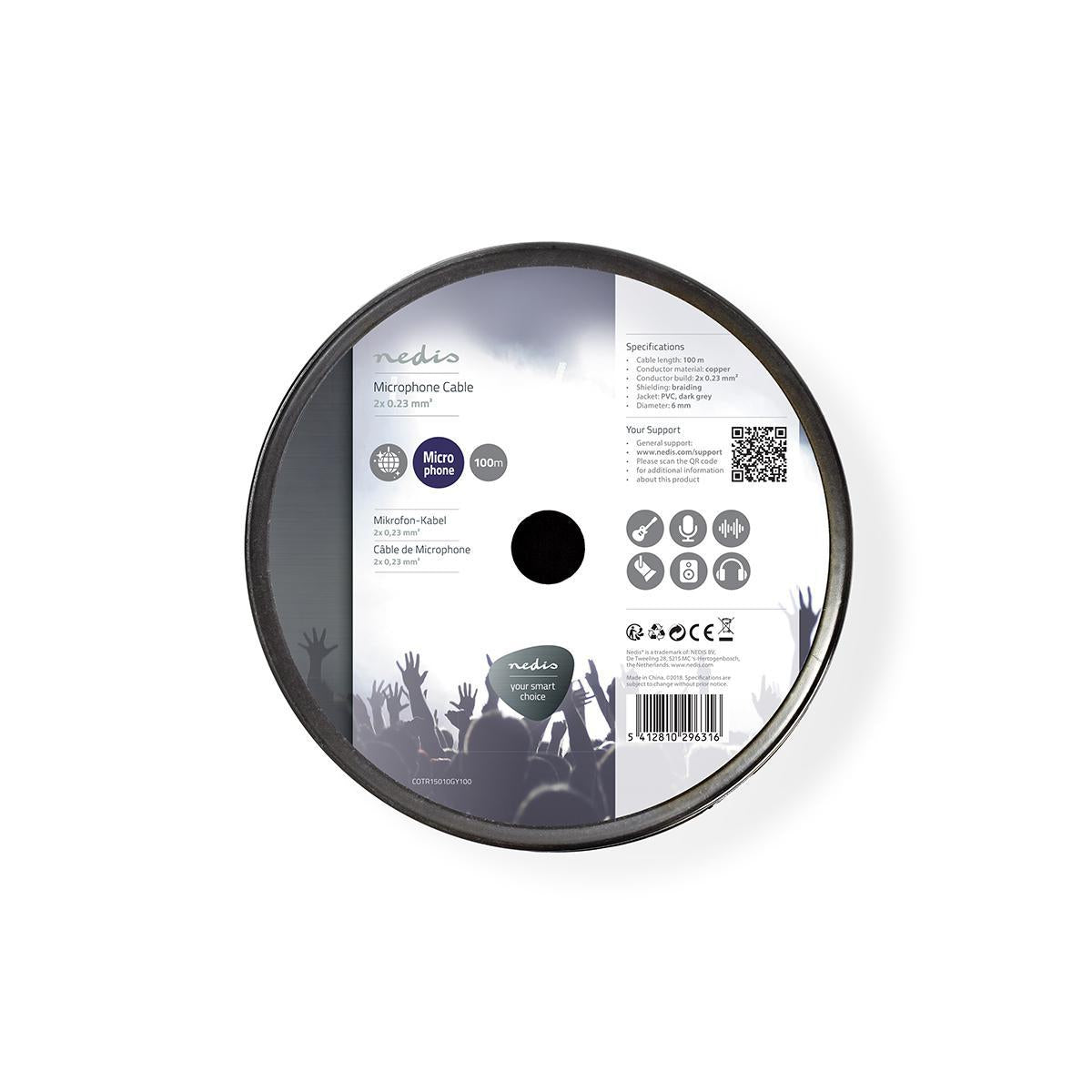Microphone Cable | 2 x 0.23 mm² | Copper | 100.0 m | Round | PVC | Dark Grey | Reel