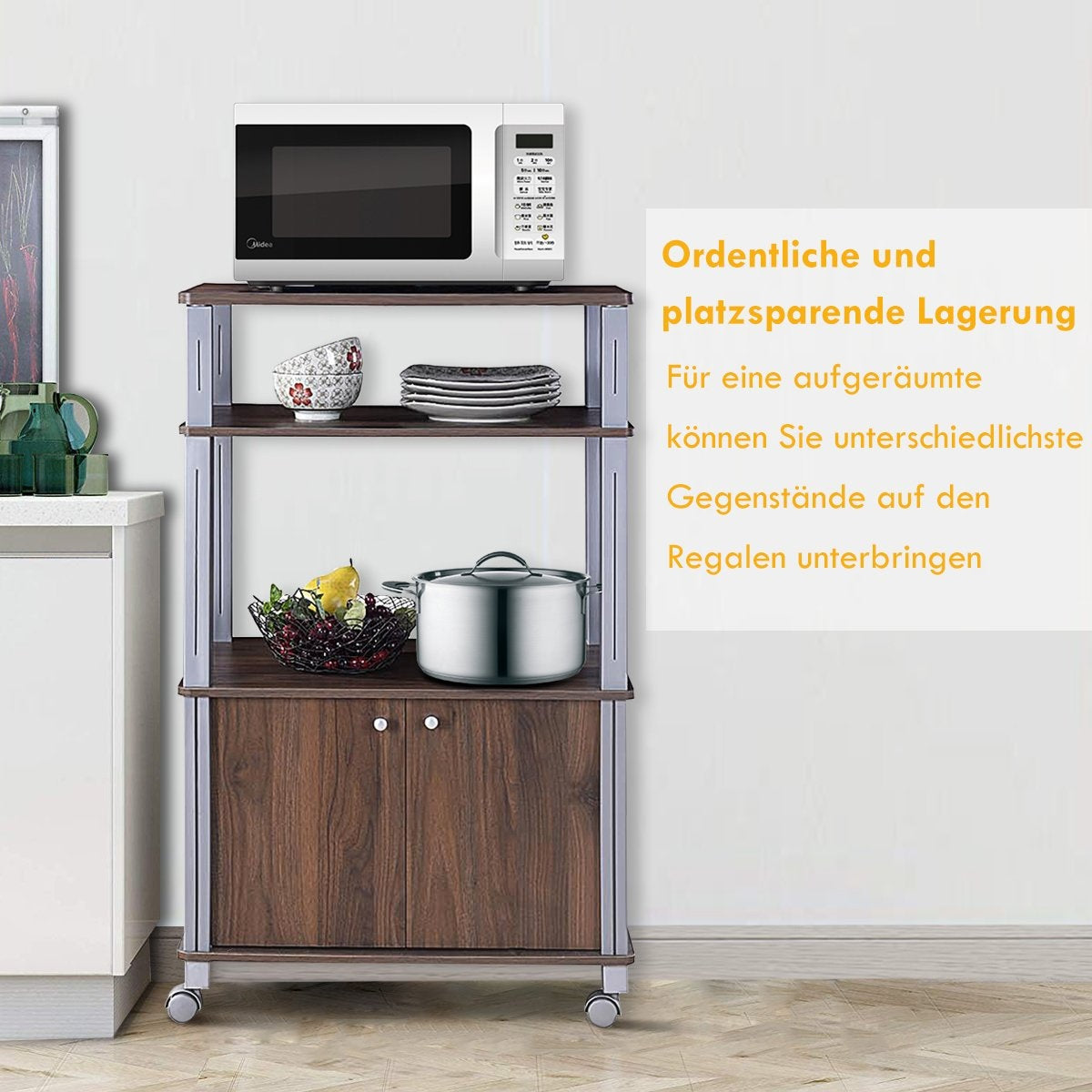 Microwave Kitchen Cart with Wheels, 60x40x98 cm, Brown