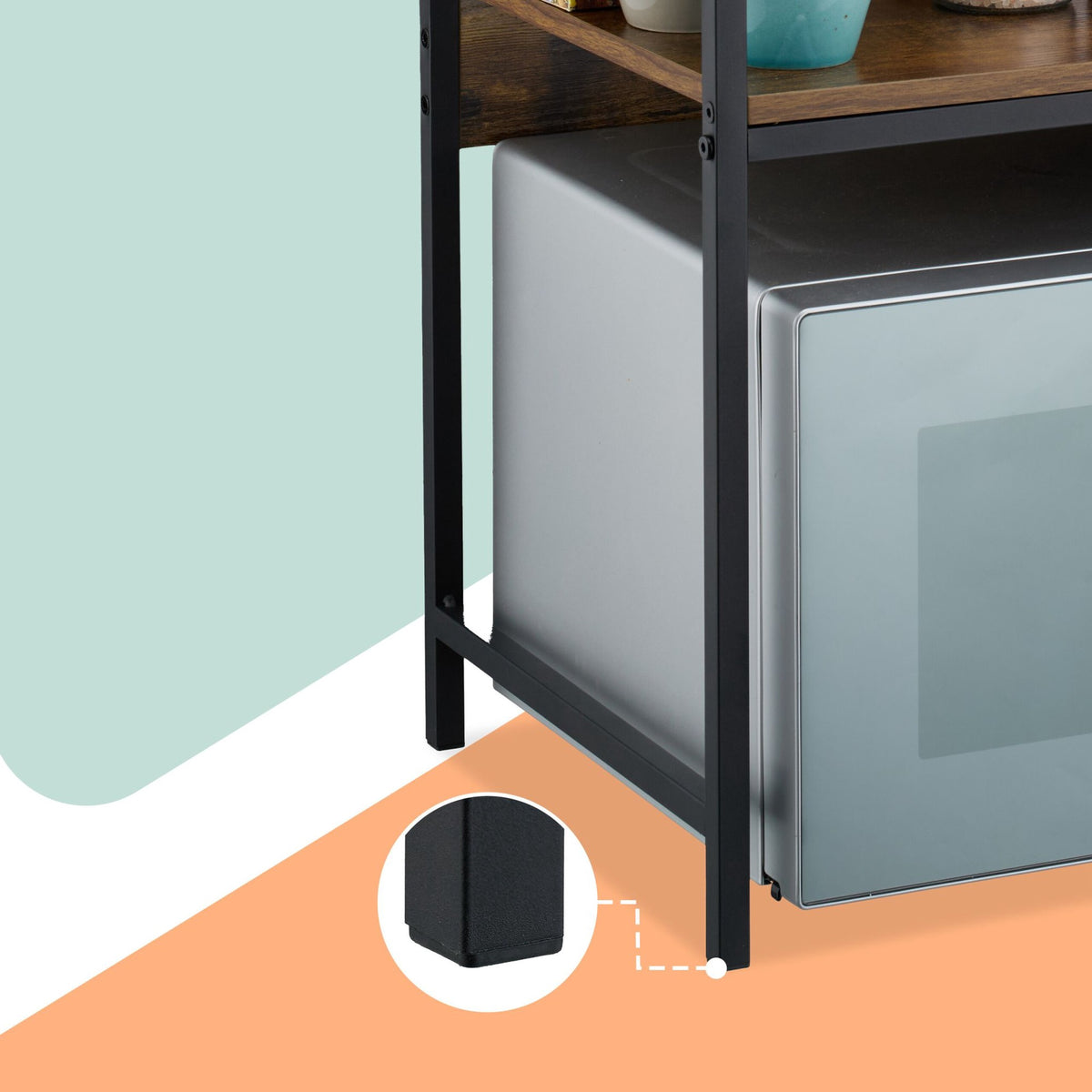 Microwave Shelf with Storage – Metal Frame, Industrial Design