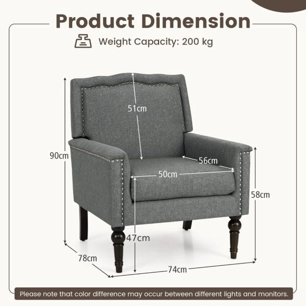 Mid-Century Modern Linen Accent Armchair, Gray
