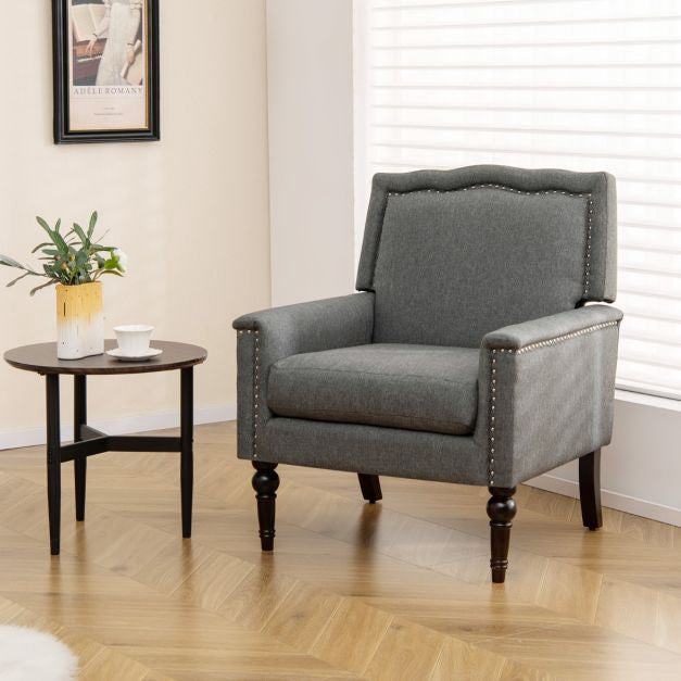 Mid-Century Modern Linen Accent Armchair, Gray