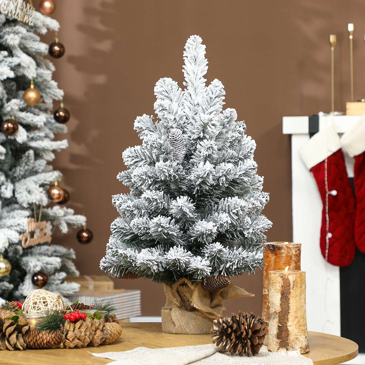 Mini Artificial Christmas Tree 60 cm with Snow, Pinecones