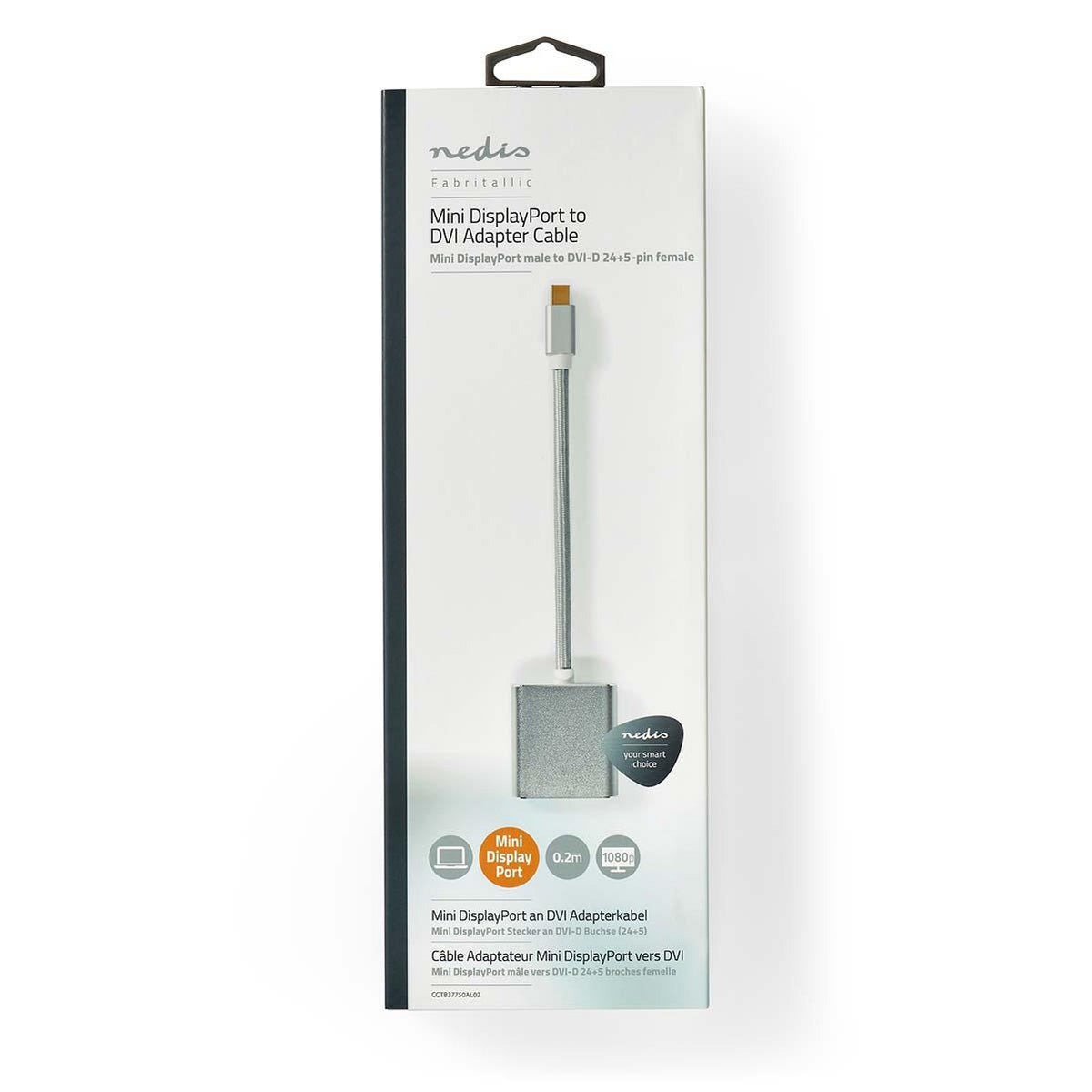 Mini Displayport Cable | DisplayPort 1.2 | Mini DisplayPort Male | DVI-D 24+1-Pin Female | 21.6 Gbps | Gold Plated | 0.20 m | Round | Braided | Silver | Carton with covered window