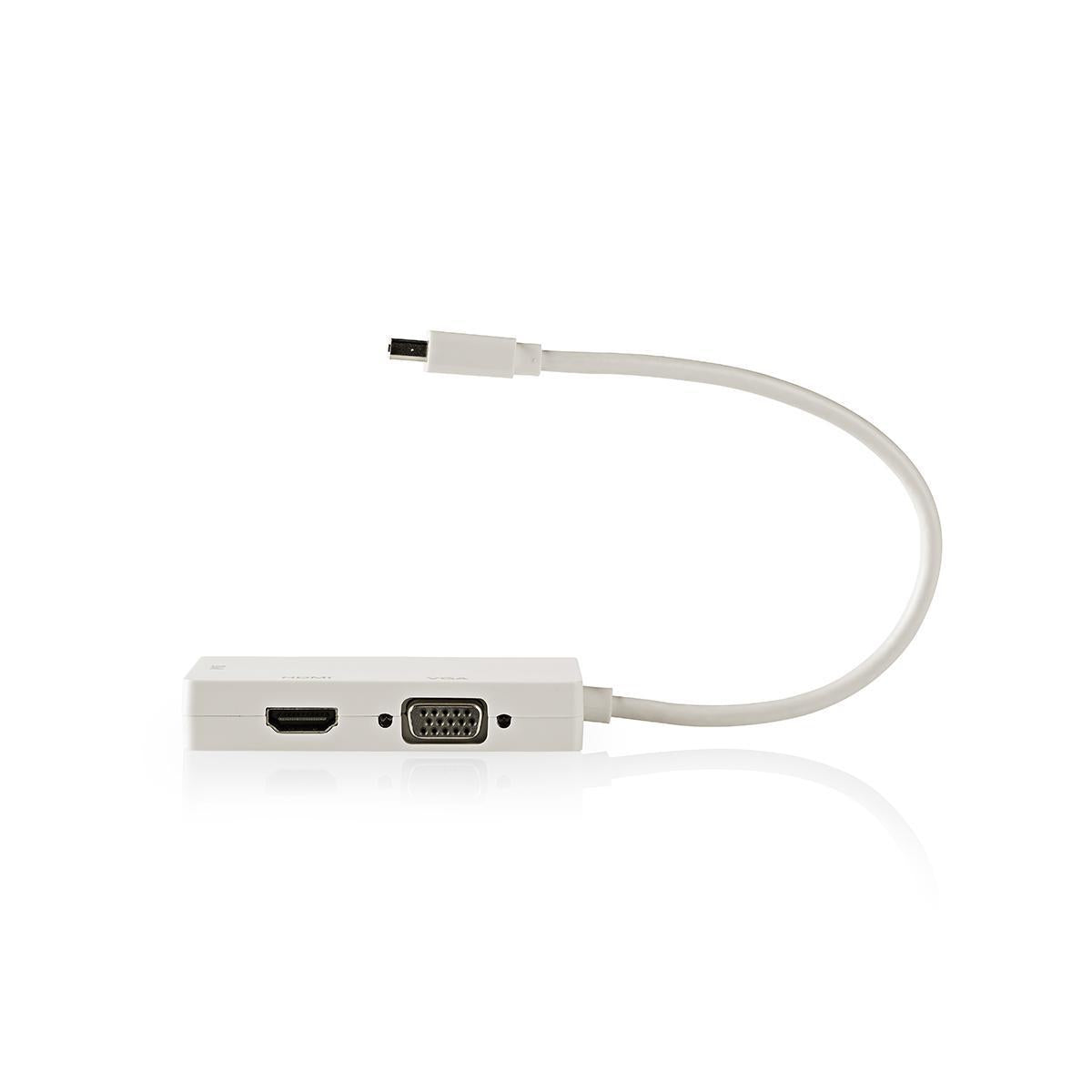 Mini Displayport Cable | DisplayPort 1.2 | Mini DisplayPort Male | DVI-D 24+1-Pin Female / HDMI™ input / VGA female 15p | 21.6 Gbps | Nickel Plated | 0.20 m | Round | PVC | White | Plastic bag