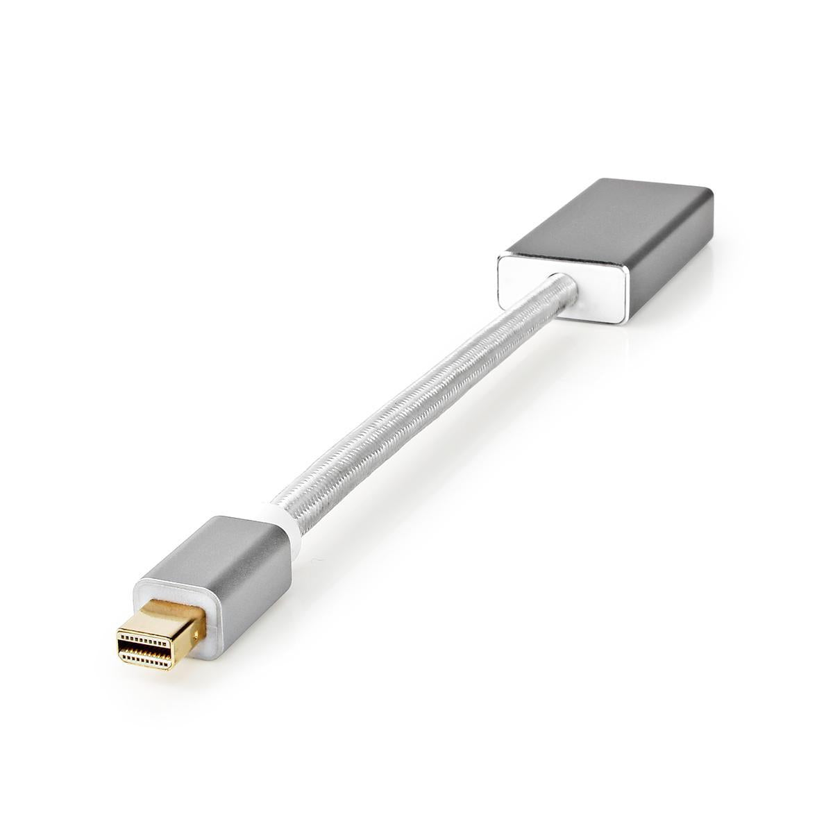 Mini Displayport Cable | DisplayPort 1.2 | Mini DisplayPort Male | DisplayPort Female | 21.6 Gbps | Gold Plated | 0.20 m | Round | Braided | Silver | Carton with covered window