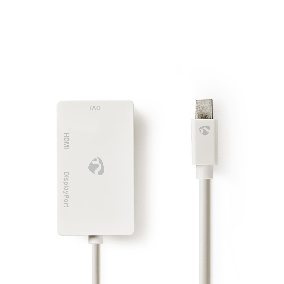 Mini Displayport Cable | DisplayPort 1.2 | Mini DisplayPort Male | DisplayPort Female / DVI-D 24+1-Pin Female / HDMI™ input | 21.6 Gbps | Nickel Plated | 0.20 m | Round | PVC | White | Plastic bag