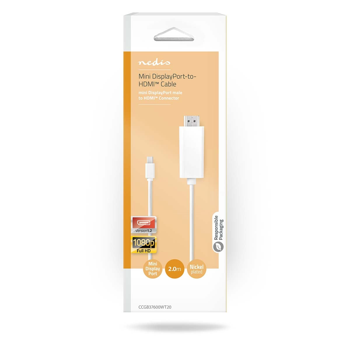 Mini Displayport Cable | DisplayPort 1.2 | Mini DisplayPort Male | HDMI™ Connector | 21.6 Gbps | Nickel Plated | 2.00 m | Round | PVC | White | Box