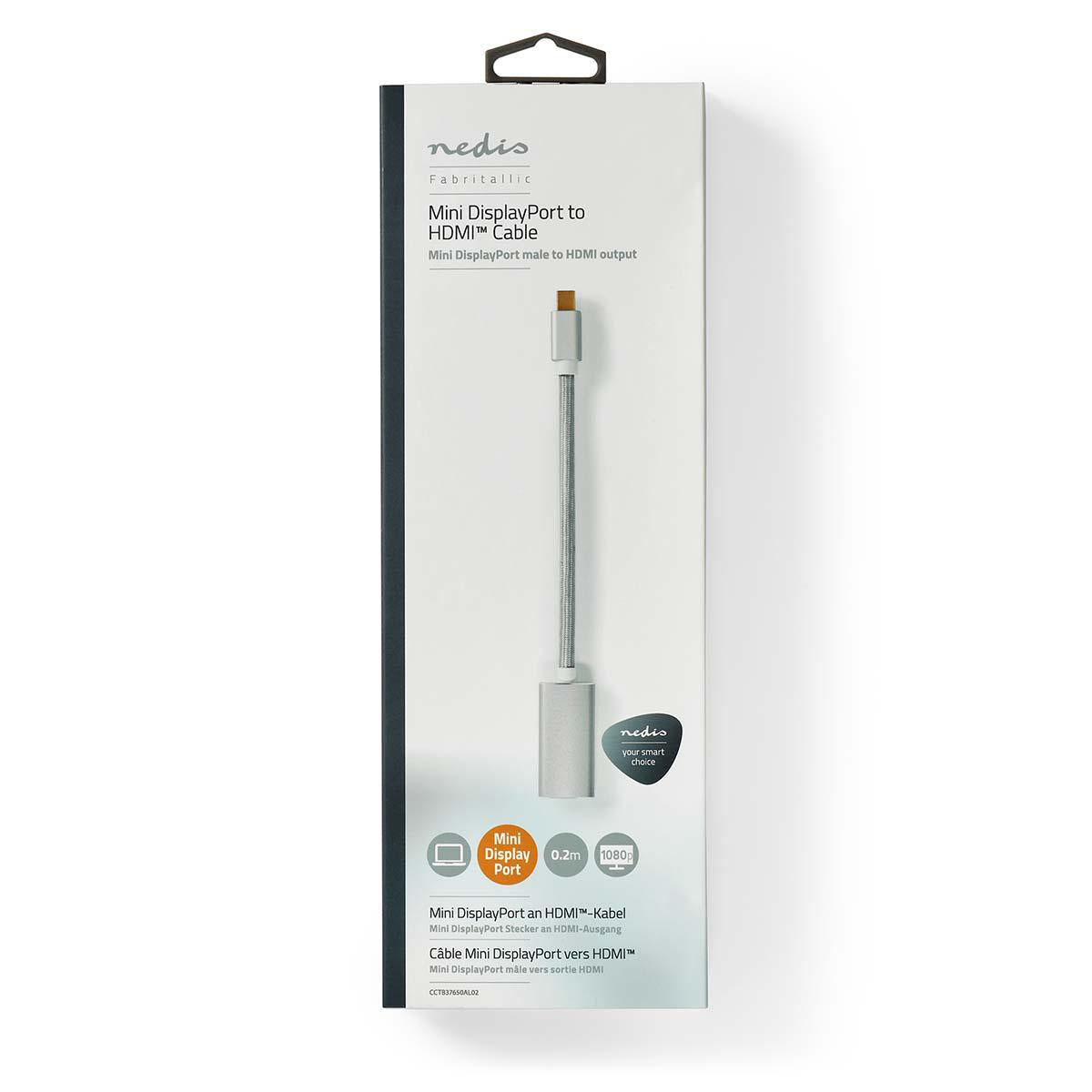 Mini Displayport Cable | DisplayPort 1.2 | Mini DisplayPort Male | HDMI™ Output | 21.6 Gbps | Gold Plated | 0.20 m | Round | Braided | Silver | Carton with covered window