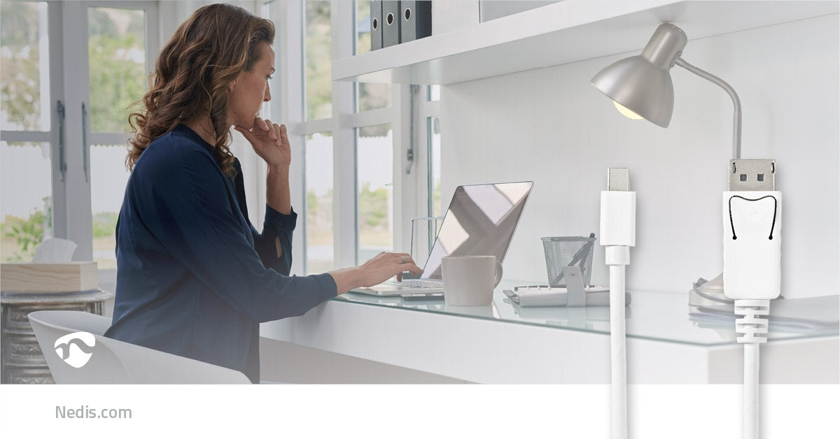 Mini Displayport Cable | DisplayPort 1.4 | Mini DisplayPort Male | DisplayPort Male | 48 Gbps | Nickel Plated | 2.00 m | Round | PVC | White | Plastic bag