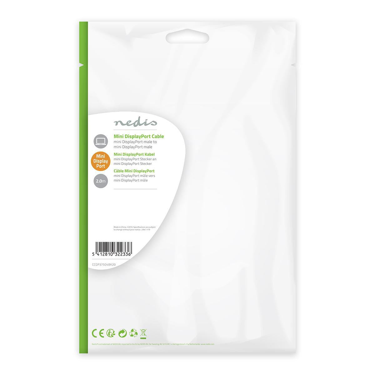 Mini Displayport Cable | DisplayPort 1.4 | Mini DisplayPort Male | Mini DisplayPort Male | 48 Gbps | Nickel Plated | 2.00 m | Round | PVC | Black | Plastic bag