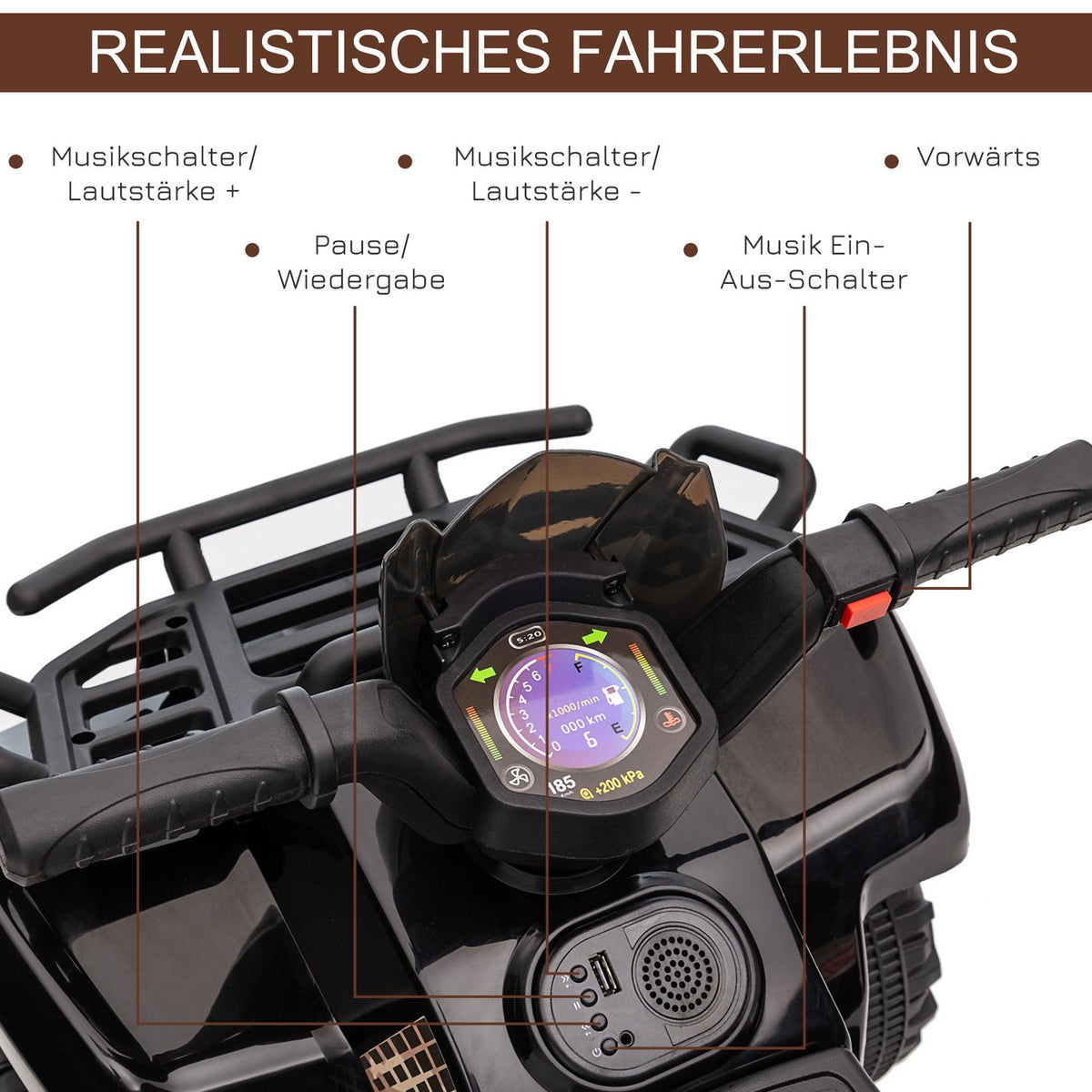 Mini Electric Quad Children'S Electric Atv Led Front Light Children'S Vehicle For 18-36 Months Children Metal Pp Plastic Black 70 X 42 X 45 Cm
