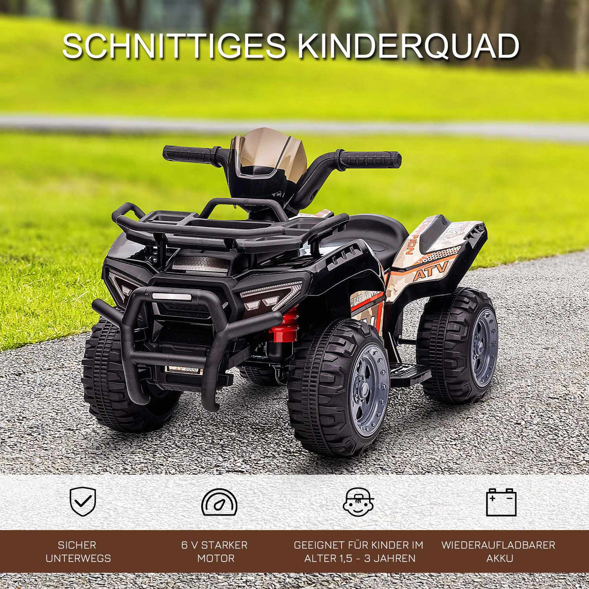 Mini Electric Quad Children'S Electric Atv Led Front Light Children'S Vehicle For 18-36 Months Children Metal Pp Plastic Black 70 X 42 X 45 Cm