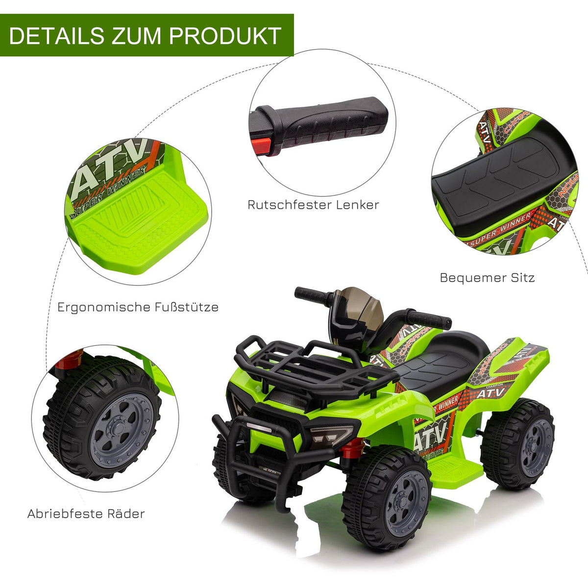 Mini Electric Quad Children'S Electric Atv Stroller Front Light Children'S Vehicle Children'S Motorcycle Electric Quad For 18-36 Months Children Green
