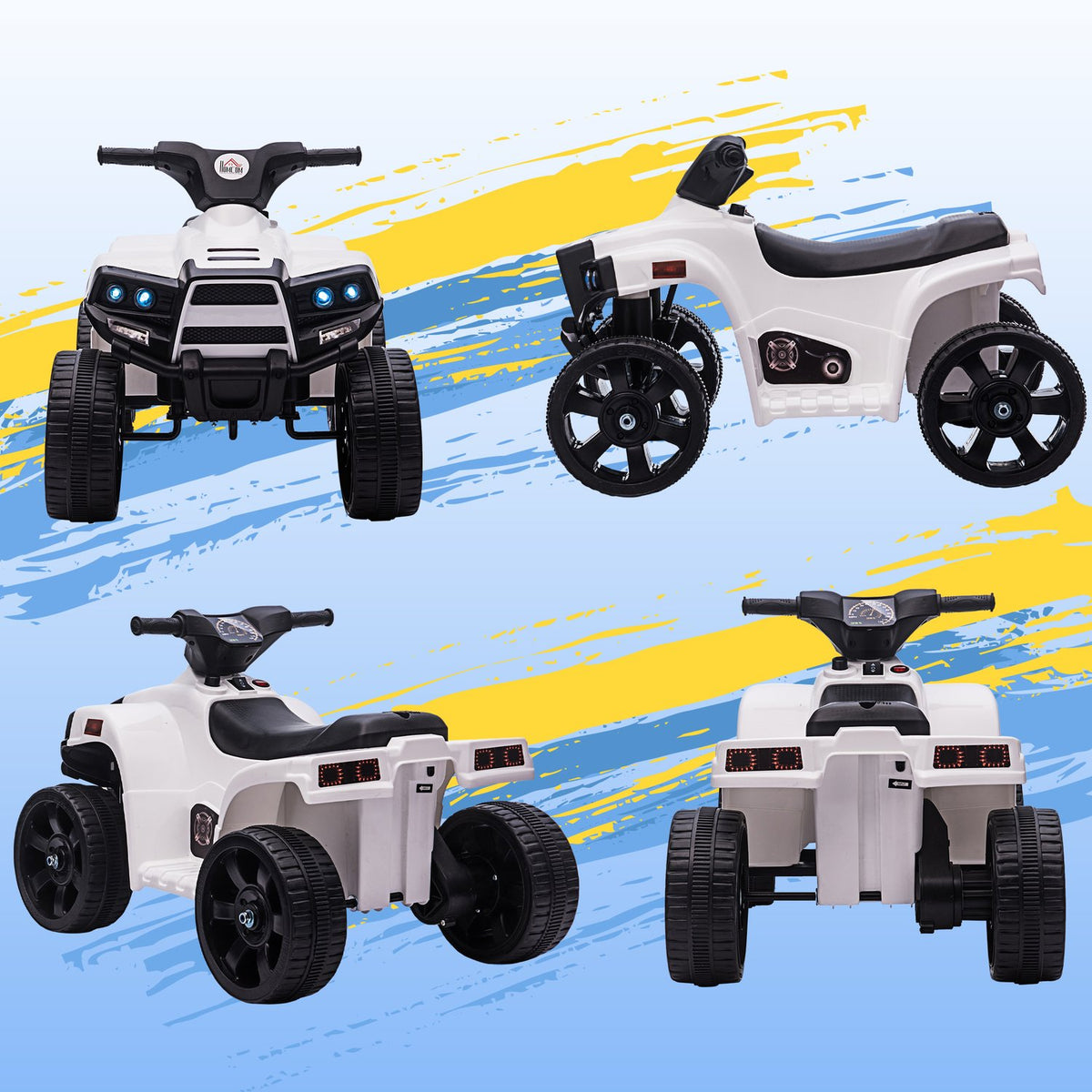 Mini Electric Quad Children's Electric ATV Stroller Electric Motorcycle with 2 Headlights Electric Quad Beach Car Shape PP Steel Black+White