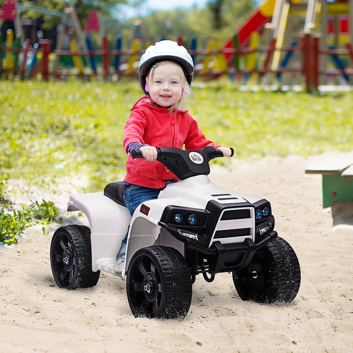 Mini Electric Quad Children's Electric ATV Stroller Electric Motorcycle with 2 Headlights Electric Quad Beach Car Shape PP Steel Black+White