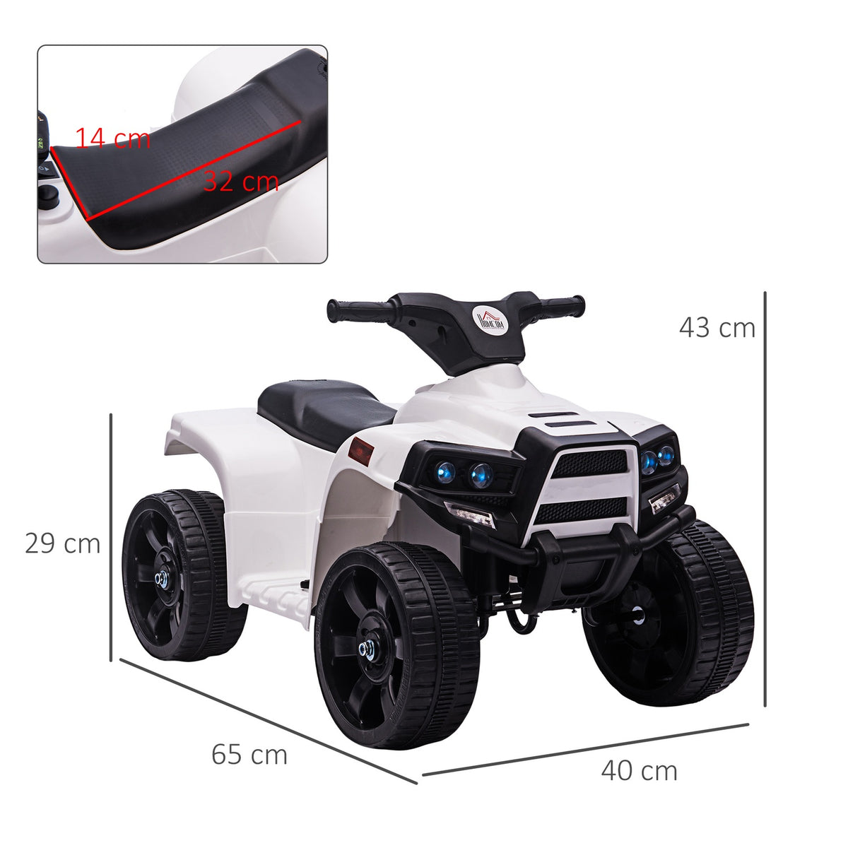 Mini Electric Quad Children's Electric ATV Stroller Electric Motorcycle with 2 Headlights Electric Quad Beach Car Shape PP Steel Black+White