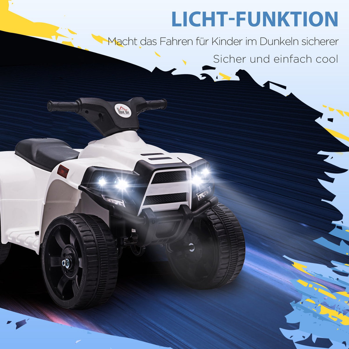 Mini Electric Quad Children's Electric ATV Stroller Electric Motorcycle with 2 Headlights Electric Quad Beach Car Shape PP Steel Black+White