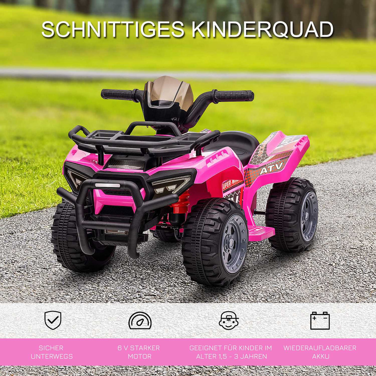 Mini Electric Quad For Children 18-36 Months, Children'S Electric Atv With Led Front Light, Metal & Pp Plastic, Pink
