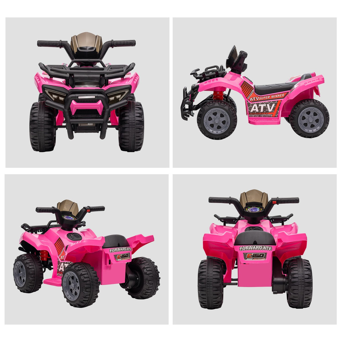 Mini Electric Quad For Children 18-36 Months, Children'S Electric Atv With Led Front Light, Metal & Pp Plastic, Pink