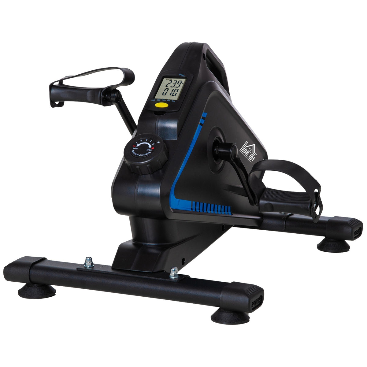 Mini Exercise Bike Leg Trainer With 5 Resistance Levels, Mini Bike Pedal Trainer, Lcd Display, Adjustable, Black + Blue, 54X44X40Cm