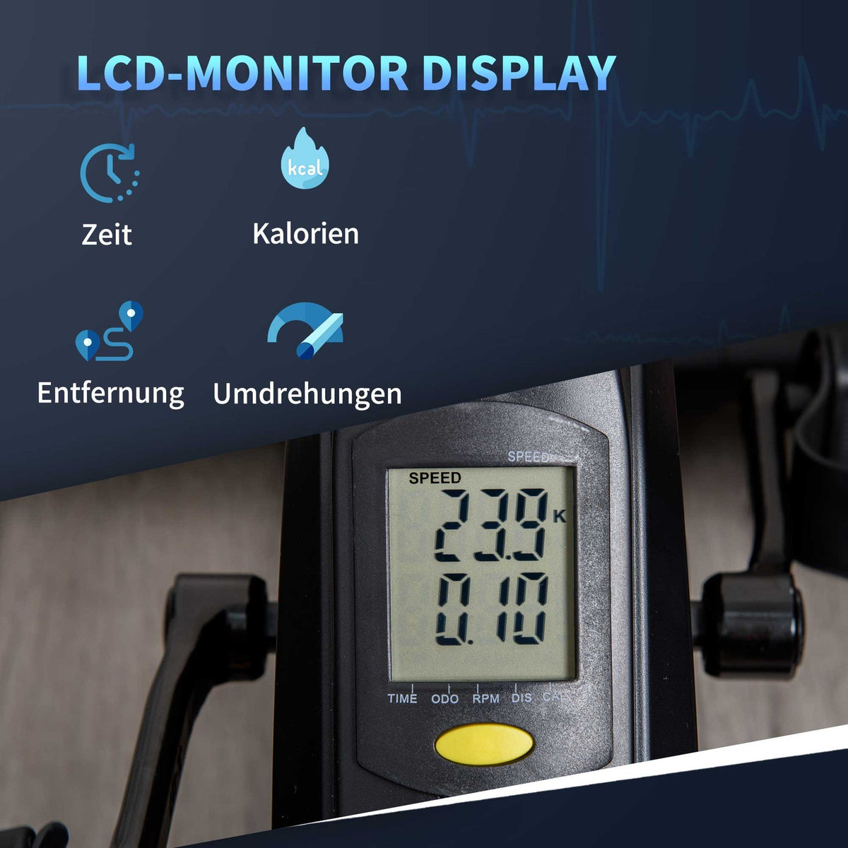Mini Exercise Bike Leg Trainer With 5 Resistance Levels, Mini Bike Pedal Trainer, Lcd Display, Adjustable, Black + Blue, 54X44X40Cm