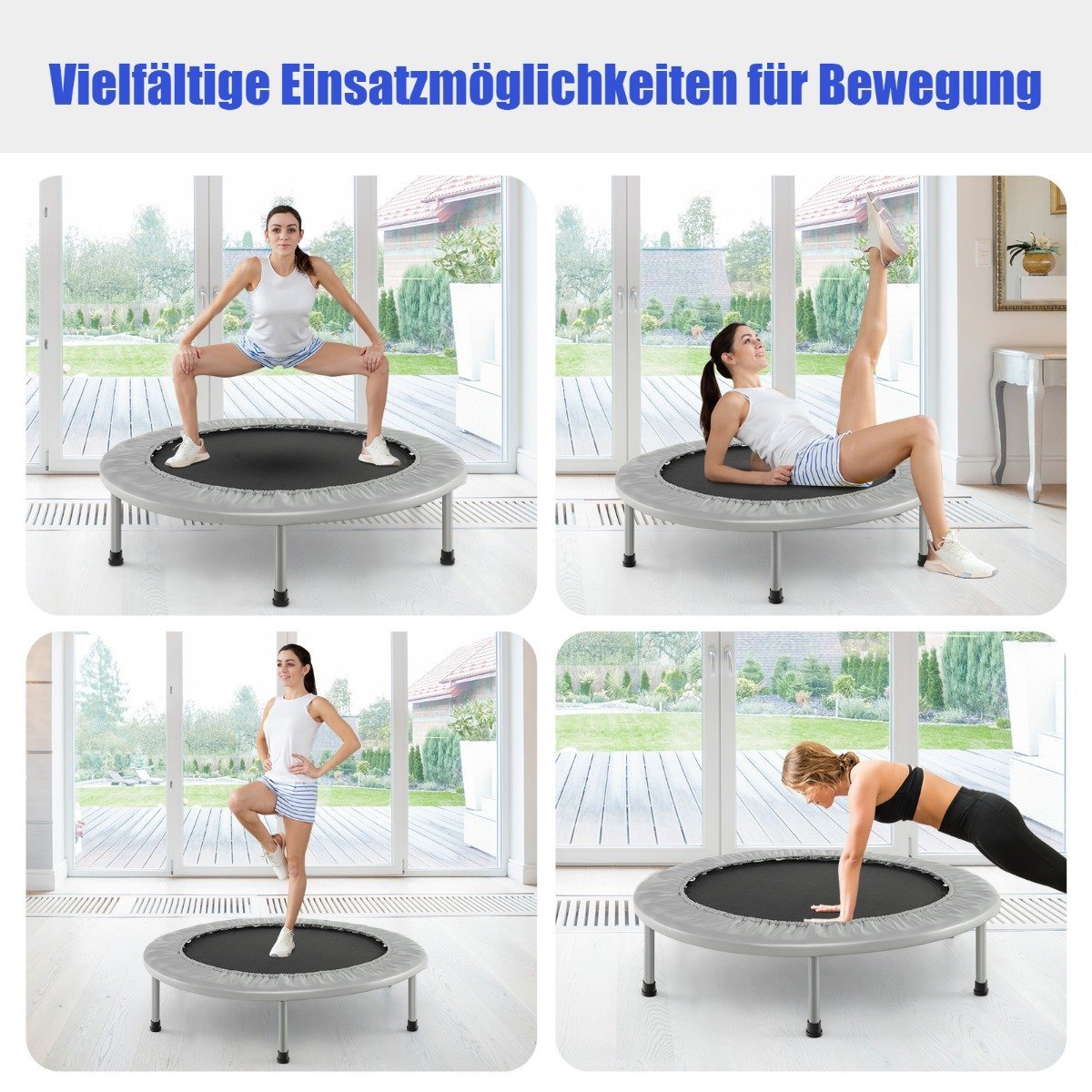Mini Fitness Trampoline, Foldable, 97cm, 150kg Capacity, Grey