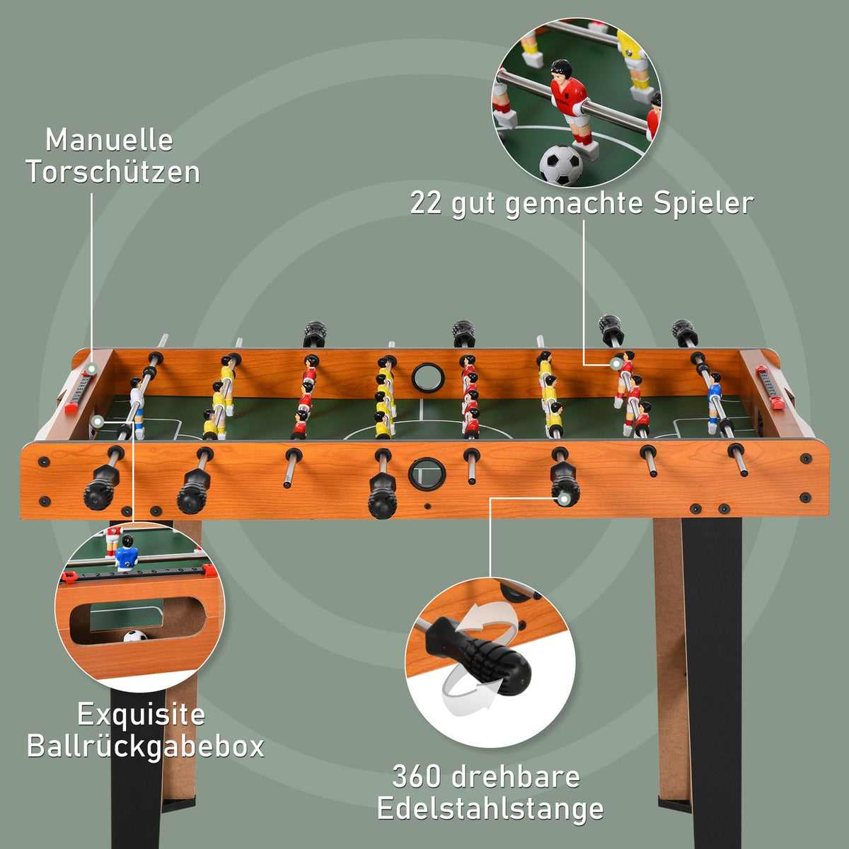 Mini Foosball Table with Stainless Steel Rods, 84.5x40x61.2 cm, Black