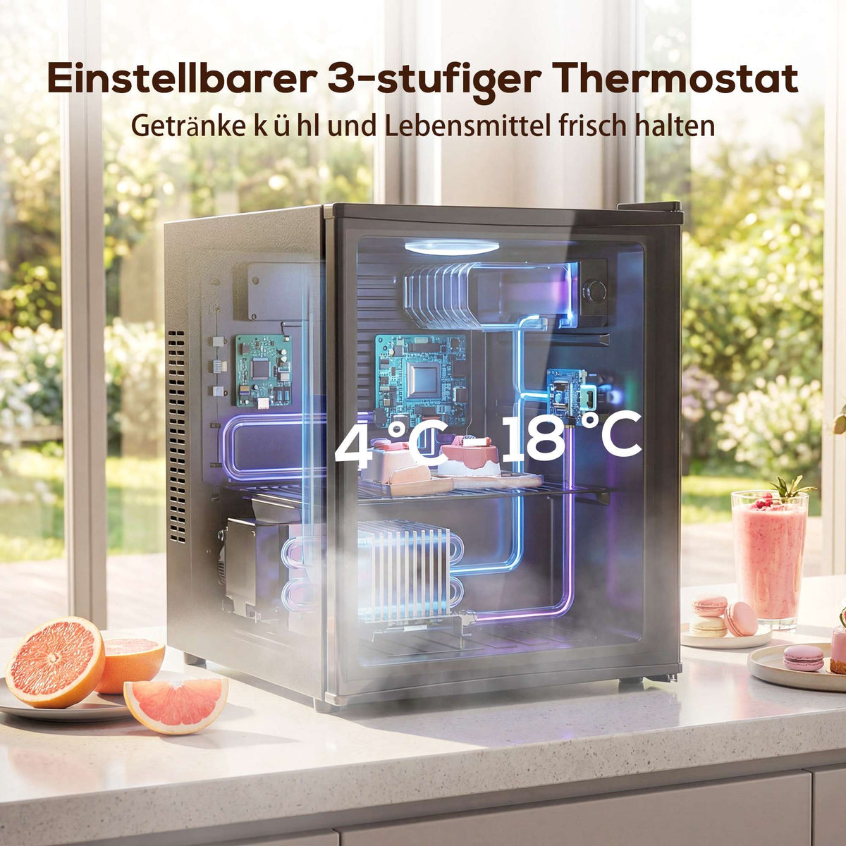 Mini Fridge 44L, Adjustable Thermostat, Black