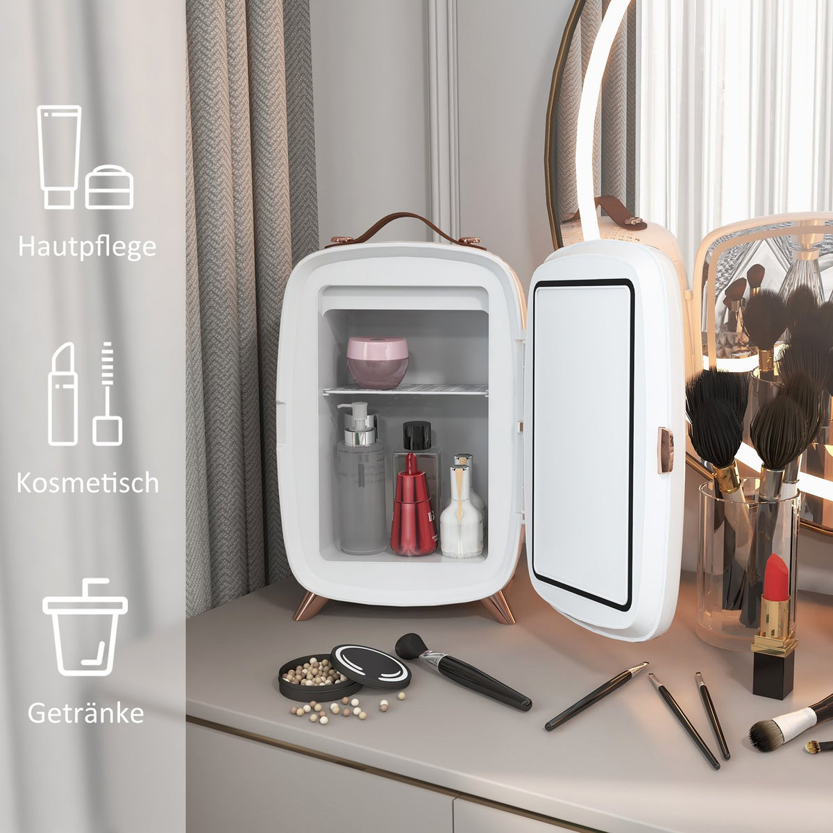 Mini Fridge 6 L Small Cosmetic Fridge with Cooling Function, Portable Beauty Fridge for Cosmetics, Drinks, Fruit, White