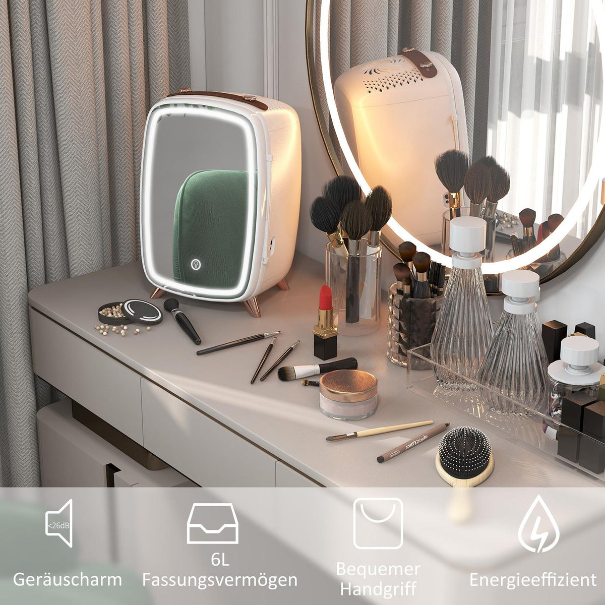 Mini Fridge 6 L Small Cosmetic Fridge with Cooling Function, Portable Beauty Fridge for Cosmetics, Drinks, Fruit, White