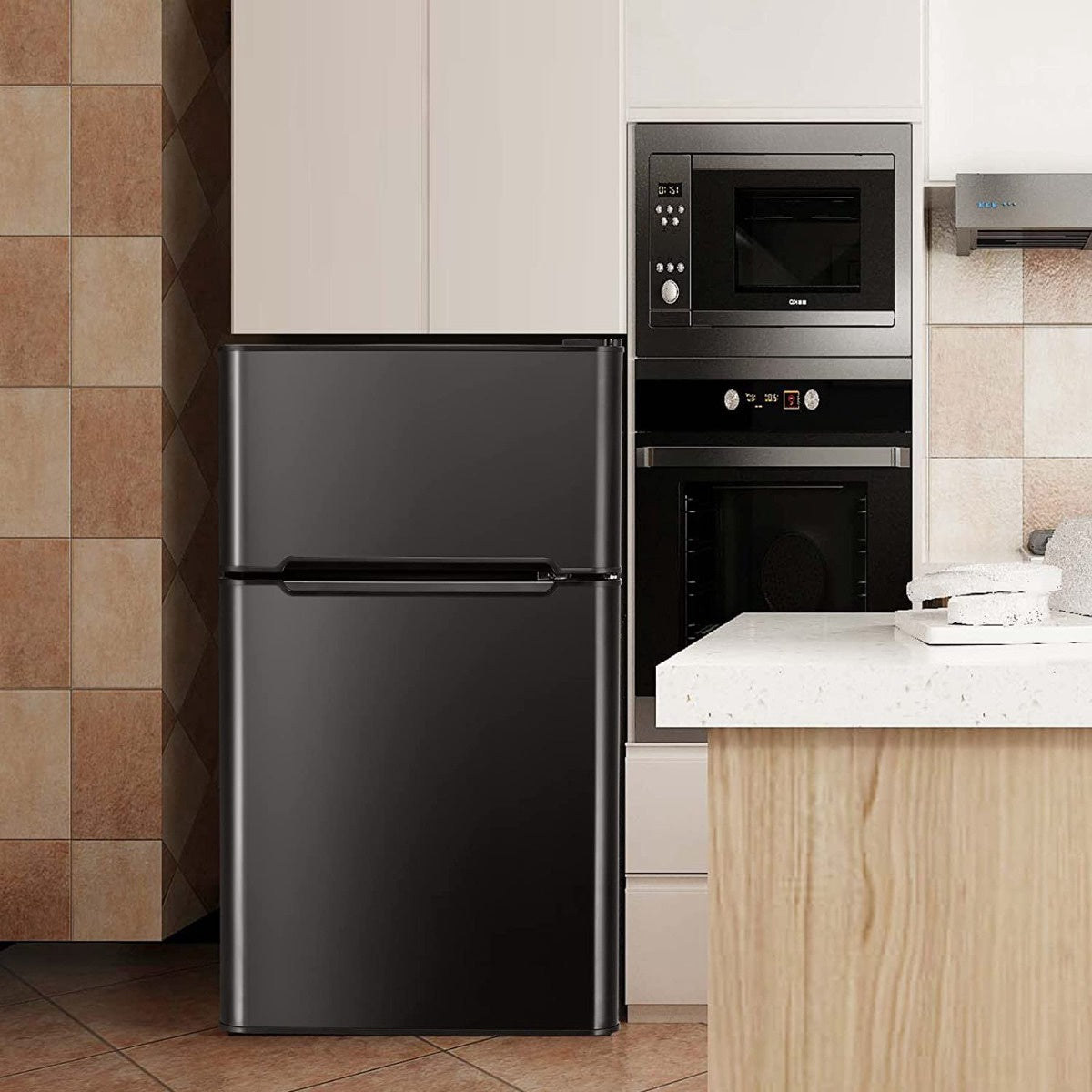 Mini Fridge Freezer 90L, 2-Door, Black, Reversible